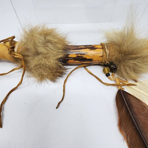 Native American Handmade 17" Bola Leather and Feather Accents AS IS Condition - Picture 5 of 12